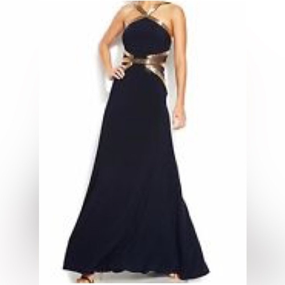 Betsy&Adam Formal/Bridesmaid/Prom Strapless Black Dress with Gold Accents S 2 K5